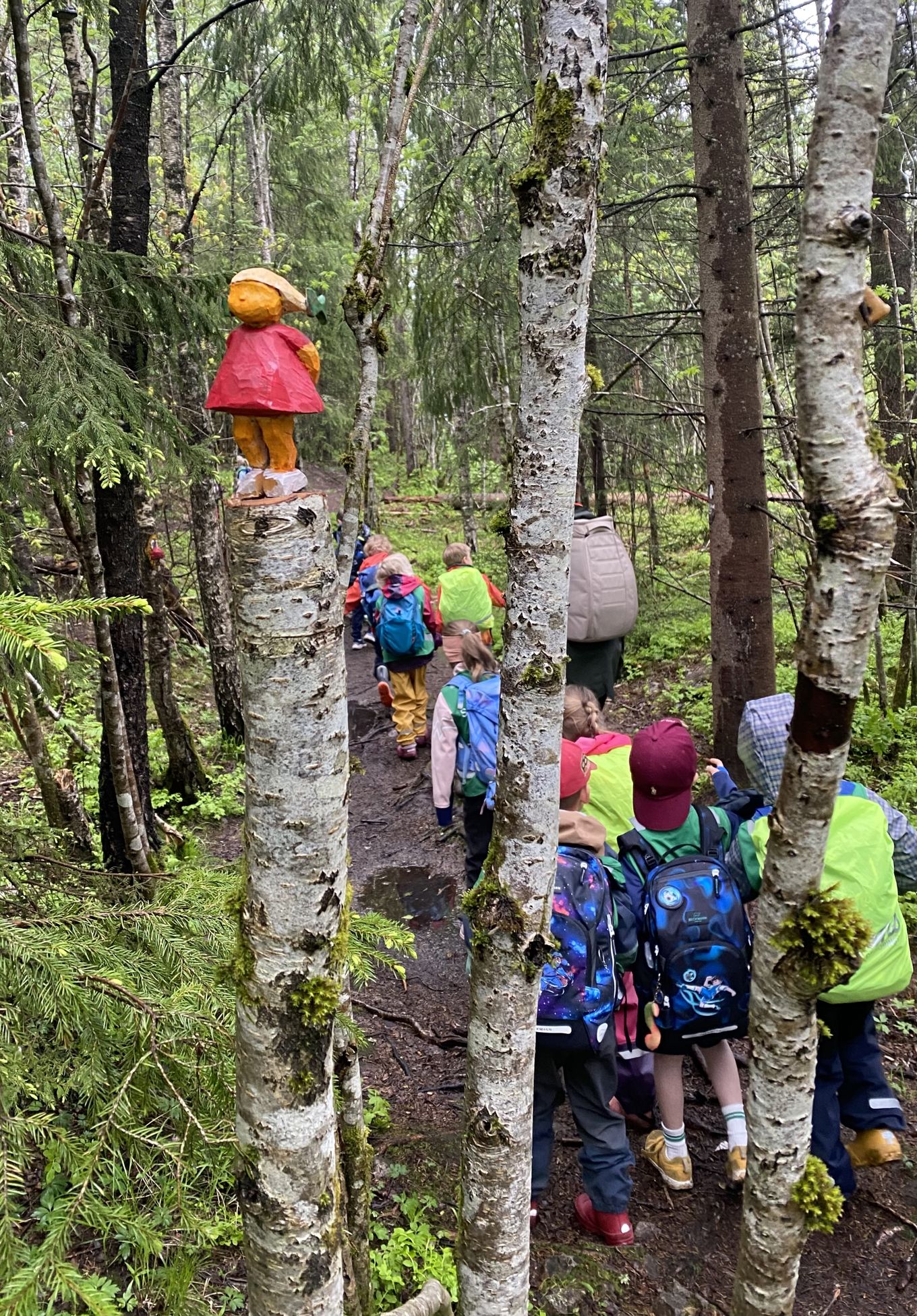 En gruppe mennesker som går tur i skogen En gruppe mennesker som går tur i skogen